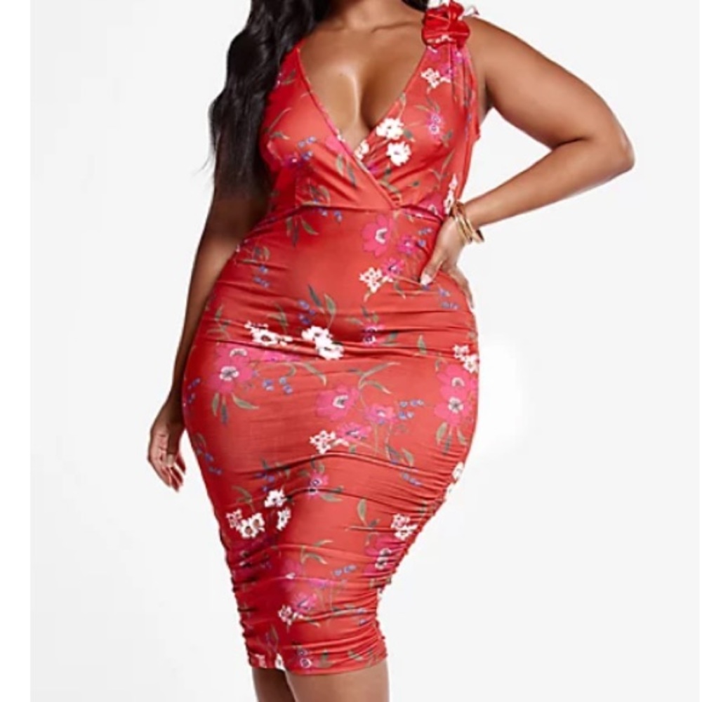 FTF - Floral Print Ruffle Strap Dress (Red)